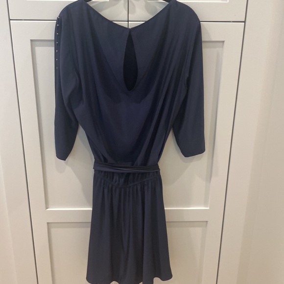 Ramy Brook New York M stud embellished navy mini-dress elastic waist tie belt - Picture 4 of 9